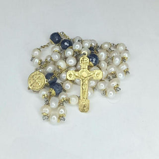CULTURED PEARL AND FACETED SAPPHIRE ROSARY THE SERAPHIM