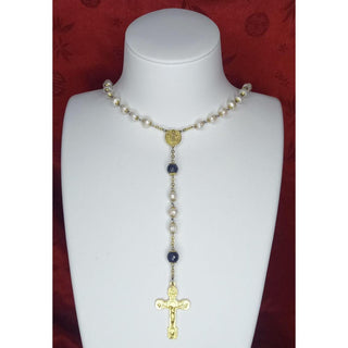 CULTURED PEARL AND FACETED SAPPHIRE ROSARY THE SERAPHIM
