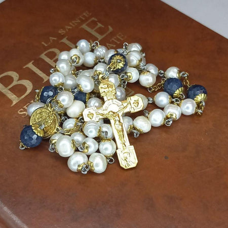 CHAPELET PERLE DE CULTURE SAPHIR A FACETTES 