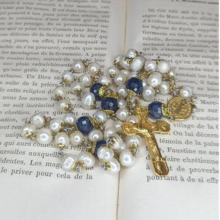 CULTURED PEARL AND FACETED SAPPHIRE ROSARY THE SERAPHIM