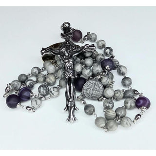 GREY PICASSO JASPER AND VIOLET AGATE ROSARY THE GRISETTA