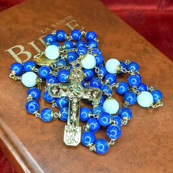 CHAPELET LAURENÇON en Lapis-Lazuli et Pierre de Lune (Perles N°27 et N°41) 