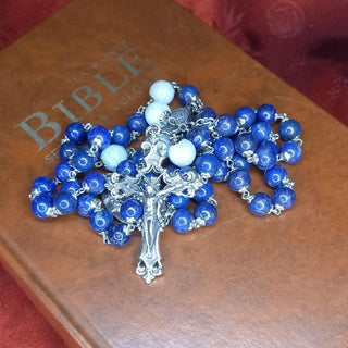 Chapelet Lapis-Lazuli & Aigue-Marine – Croix Argent 925, LE LAPISIUM