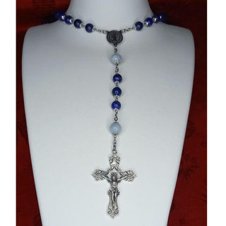 Chapelet Lapis-Lazuli & Aigue-Marine – Croix Argent 925, LE LAPISIUM