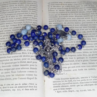 Chapelet Lapis-Lazuli & Aigue-Marine – Croix Argent 925, LE LAPISIUM