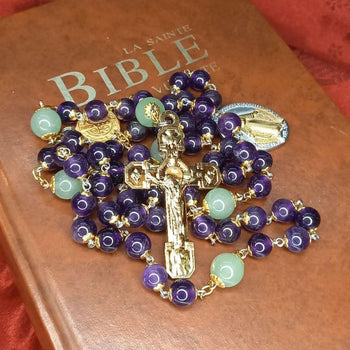 CHAPELET LAURENÇON en Améthyste Violet (Perle N°18) et Aventurine  (Perle N°37) 