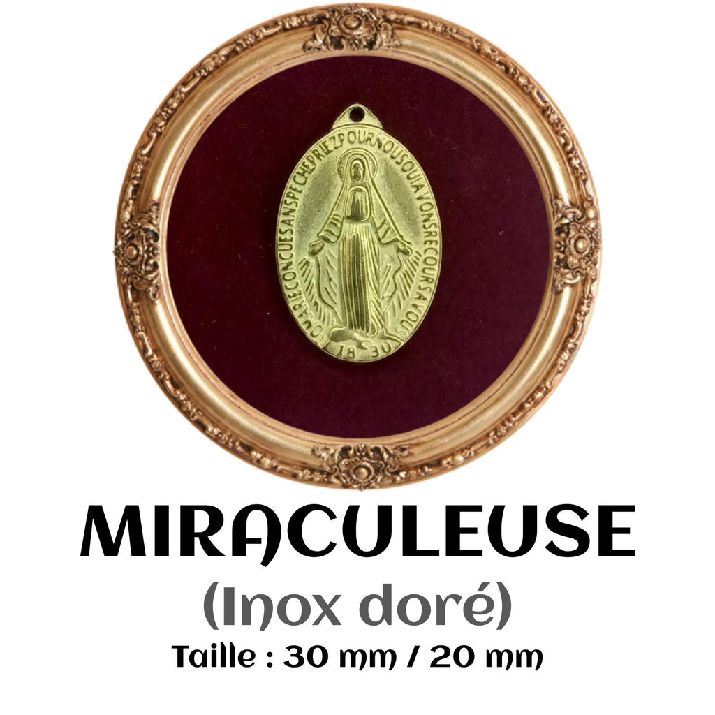 MÉDAILLE MIRACULEUSE EN ACIER INOXYDABLE ARGENTÉ 30X20MM