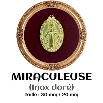 MÉDAILLE MIRACULEUSE EN ACIER INOXYDABLE DORÉ 30X20MM
