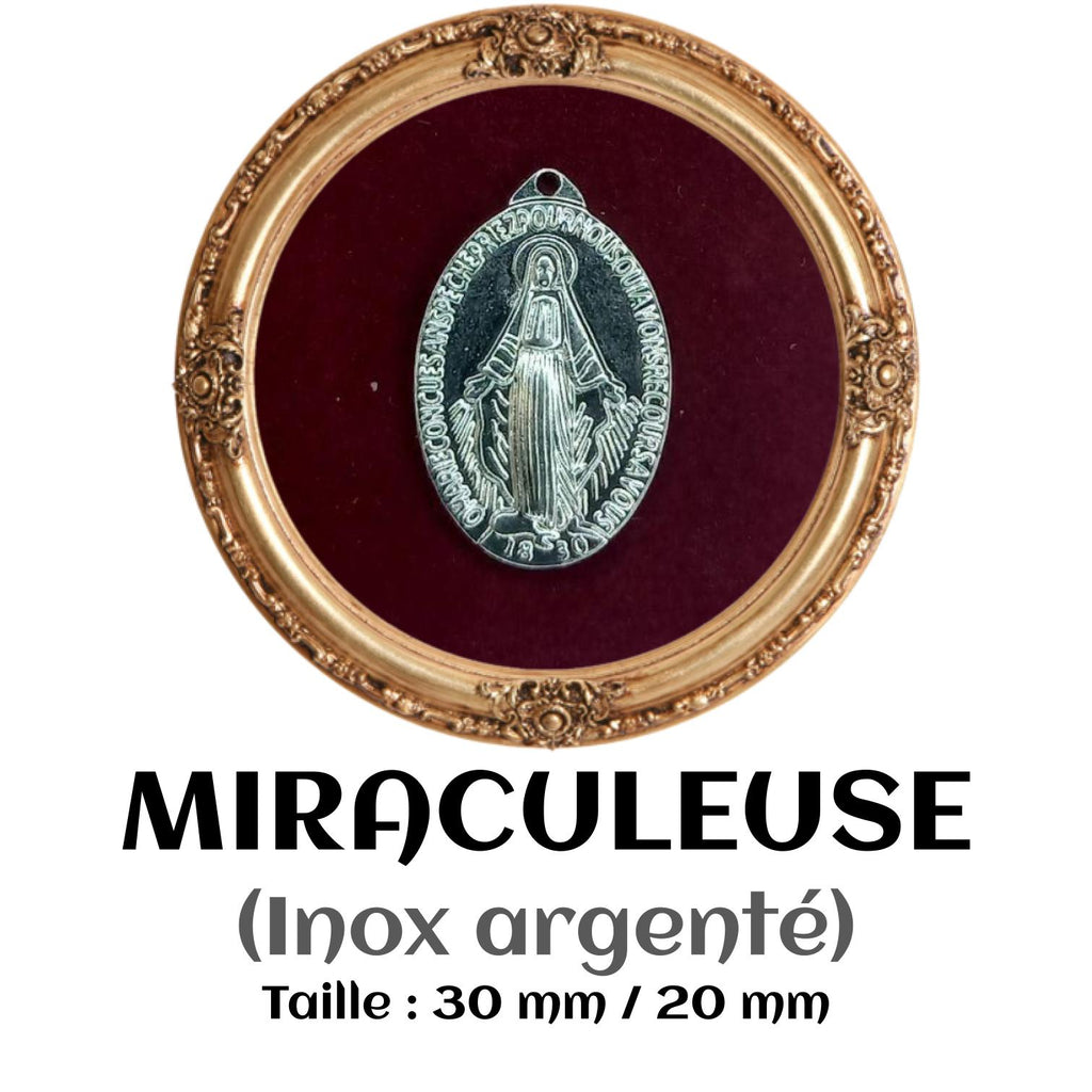 MÉDAILLE MIRACULEUSE EN ACIER INOXYDABLE ARGENTÉ 30X20MM