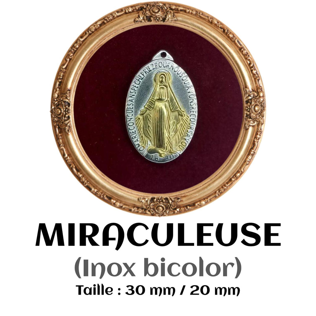 MÉDAILLE MIRACULEUSE EN ACIER INOXYDABLE ARGENTÉ 30X20MM