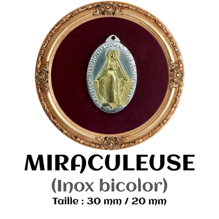 MÉDAILLE MIRACULEUSE EN ACIER INOXYDABLE BICOLORE 30X20MM
