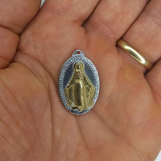 Miraculous Medal in Two-Tone Stainless Steel, 30x20mm 