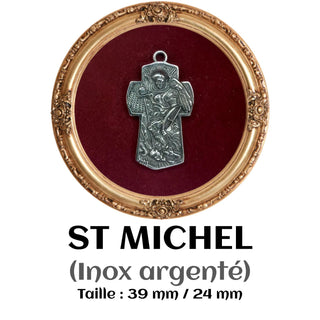 CROIX MÉDAILLE SAINT MICHEL INOX DORÉ