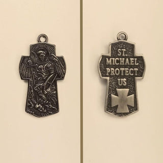CROIX MÉDAILLE SAINT MICHEL INOX DORÉ